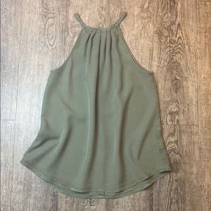 HARPER Olive Pleated Halter Top Single Button Back